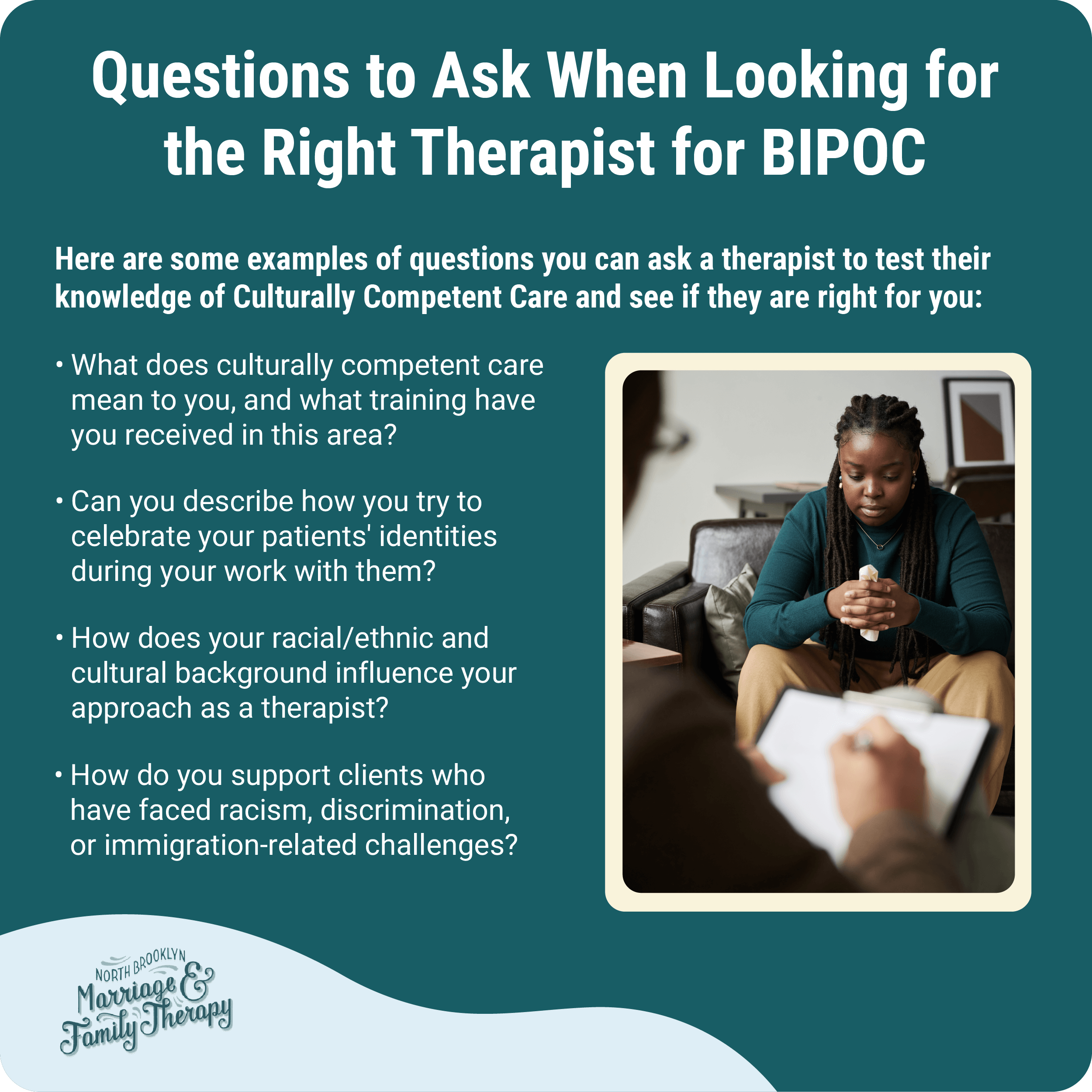 Questions to ask when searching for BIPOC therapist in Brooklyn, NY.